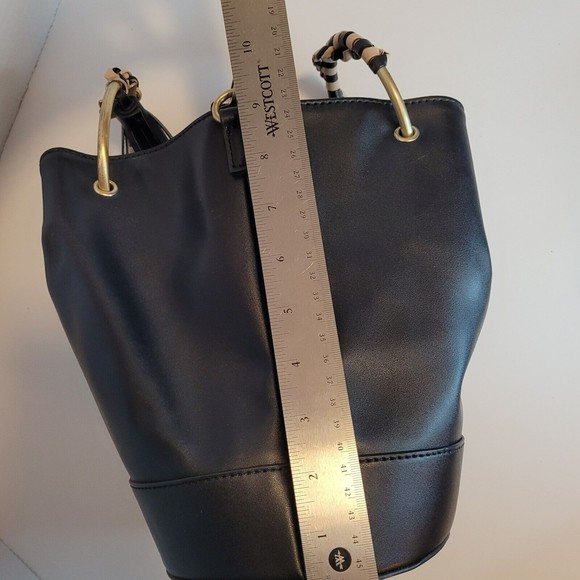 Lollipops Paris Black Bucket Crossbody Bag Cat/Tassel Charm Leopard Lining  9"H - Picture 11 of 12